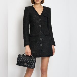 SELF-PORTRAIT BLACK METALLIC TWEED LONG SLEEVE DRESS SIZE 6